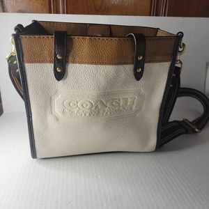 Coach Field Tote 22 Chalk Brass In Colorblock Leather With Coach Badge C3461